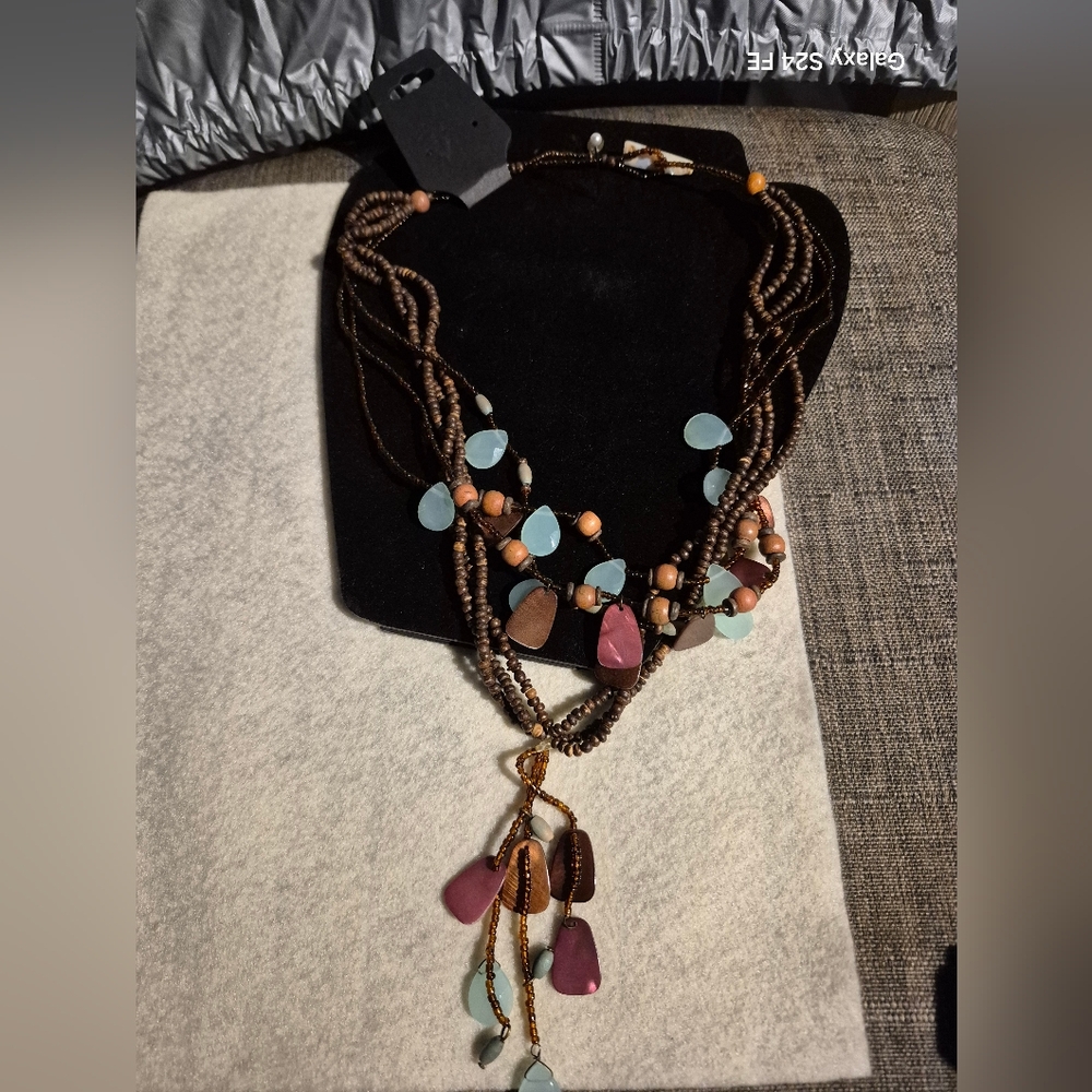 Express Multicolor Gem Brown Beaded 6 Strand Necklace